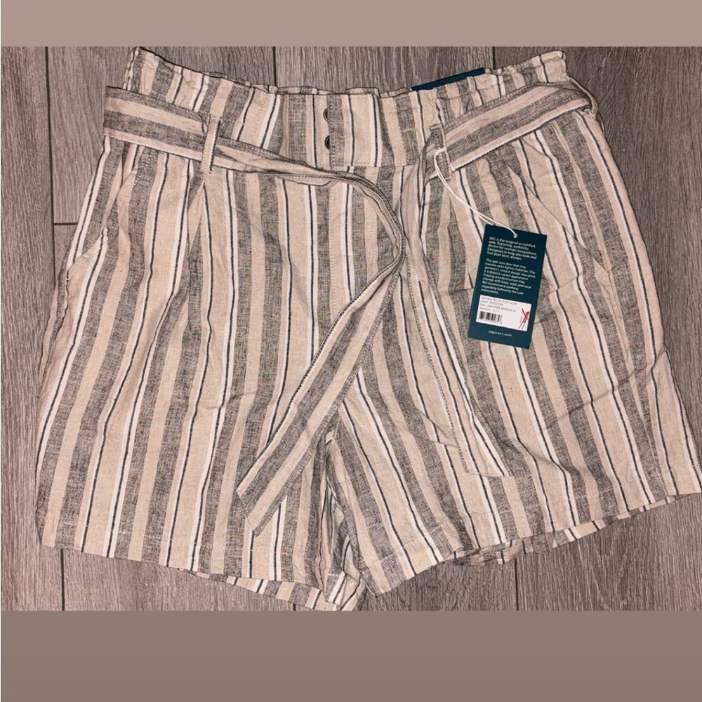 Jag Size 12 Belted Pleat High Rise Shorts Linen Blend Striped New With Tags